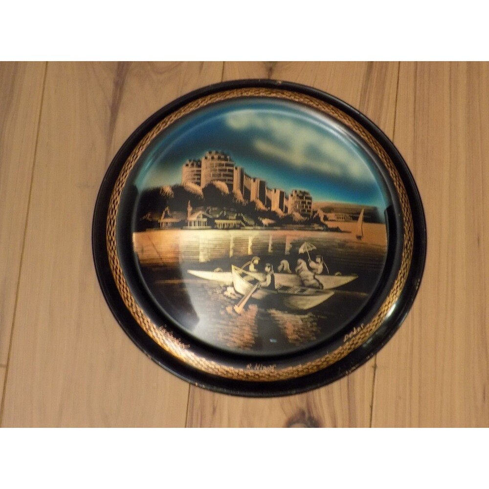 Painted PrintCopper Enamel Plate Istanbul Turkey Castle Palace Wall Art 8" Round